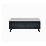 Wooden Coffee Table with Faux Concrete Top and Tapered Legs, White and Black