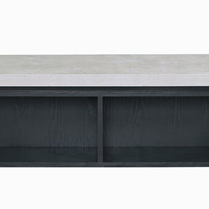 Wooden Coffee Table with Faux Concrete Top and Tapered Legs, White and Black