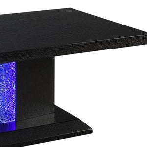 Wooden Coffee Table with LED Inlaid Pedestal Base and Beveled Edges, Black