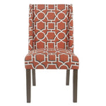 Wooden Parson Dining Chairs with Trellis Patterned Fabric Upholstered Seating, Red, Set of Two