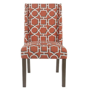 Wooden Parson Dining Chairs with Trellis Patterned Fabric Upholstered Seating, Red, Set of Two