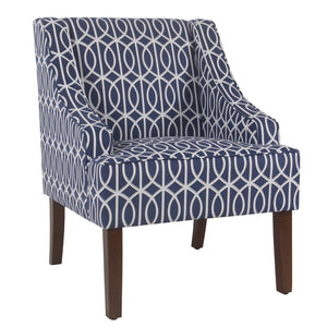 Wooden Fabric Upholstered Accent Chair with Swooping Armrests, Multicolor