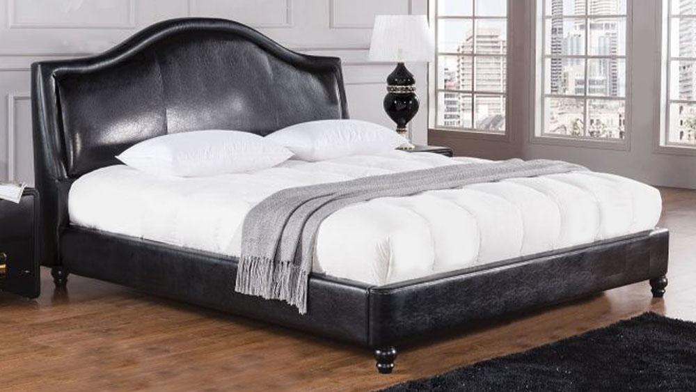 Wooden Eastern King Size Bed with Leatherette Padded Headboard and Footboard, Black