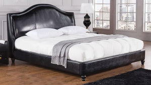 Wooden Eastern King Size Bed with Leatherette Padded Headboard and Footboard, Black