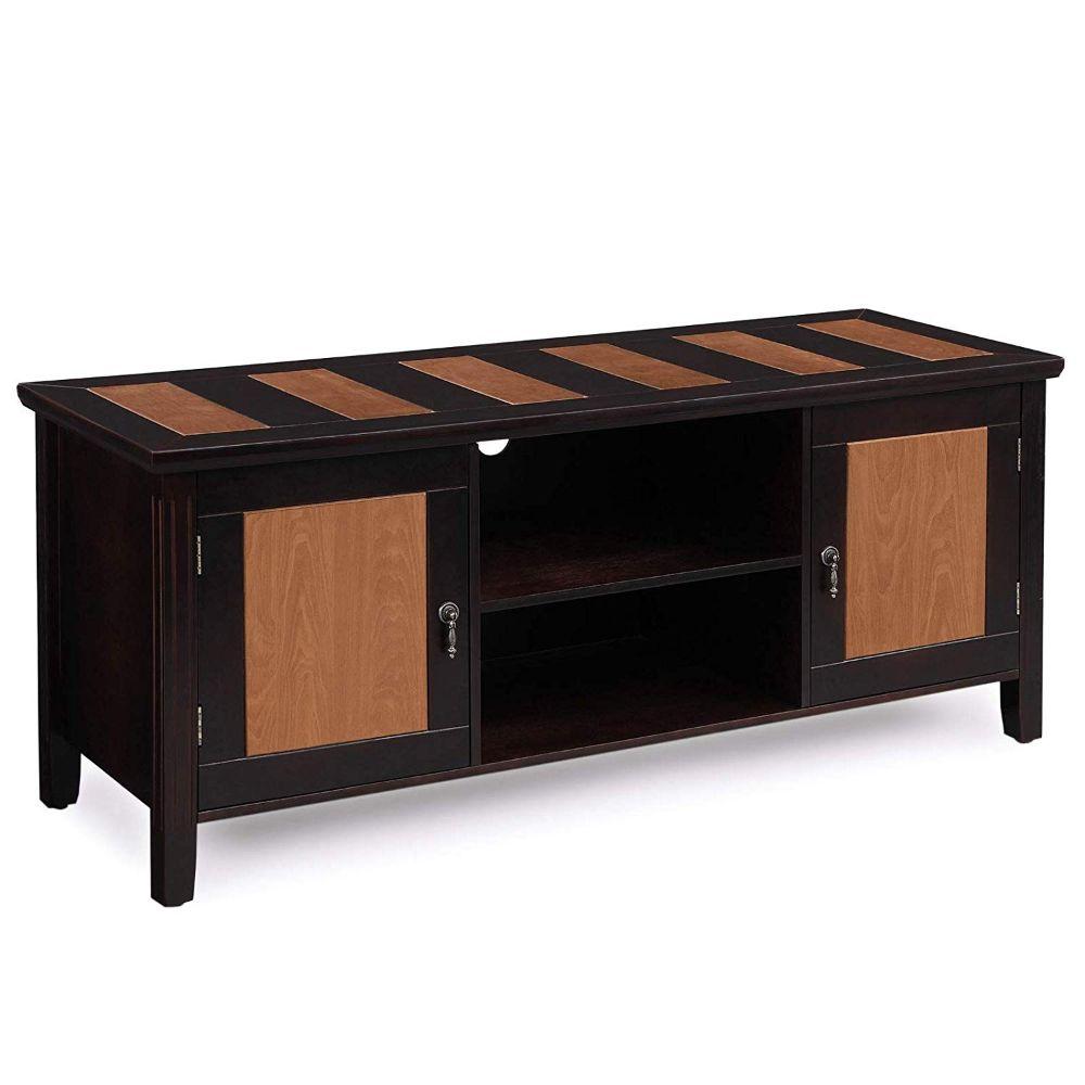 Wooden Dual Finish TV Stand with Two Open Shelves and Storage Cabinets, Brown