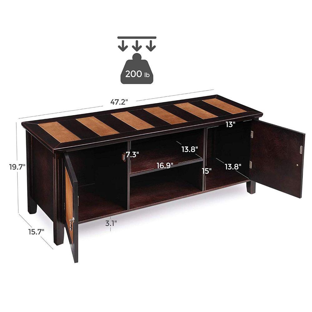 Wooden Dual Finish TV Stand with Two Open Shelves and Storage Cabinets, Brown