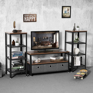 Wooden TV Stand with Two Open Spacious Shelves, Brown and Black