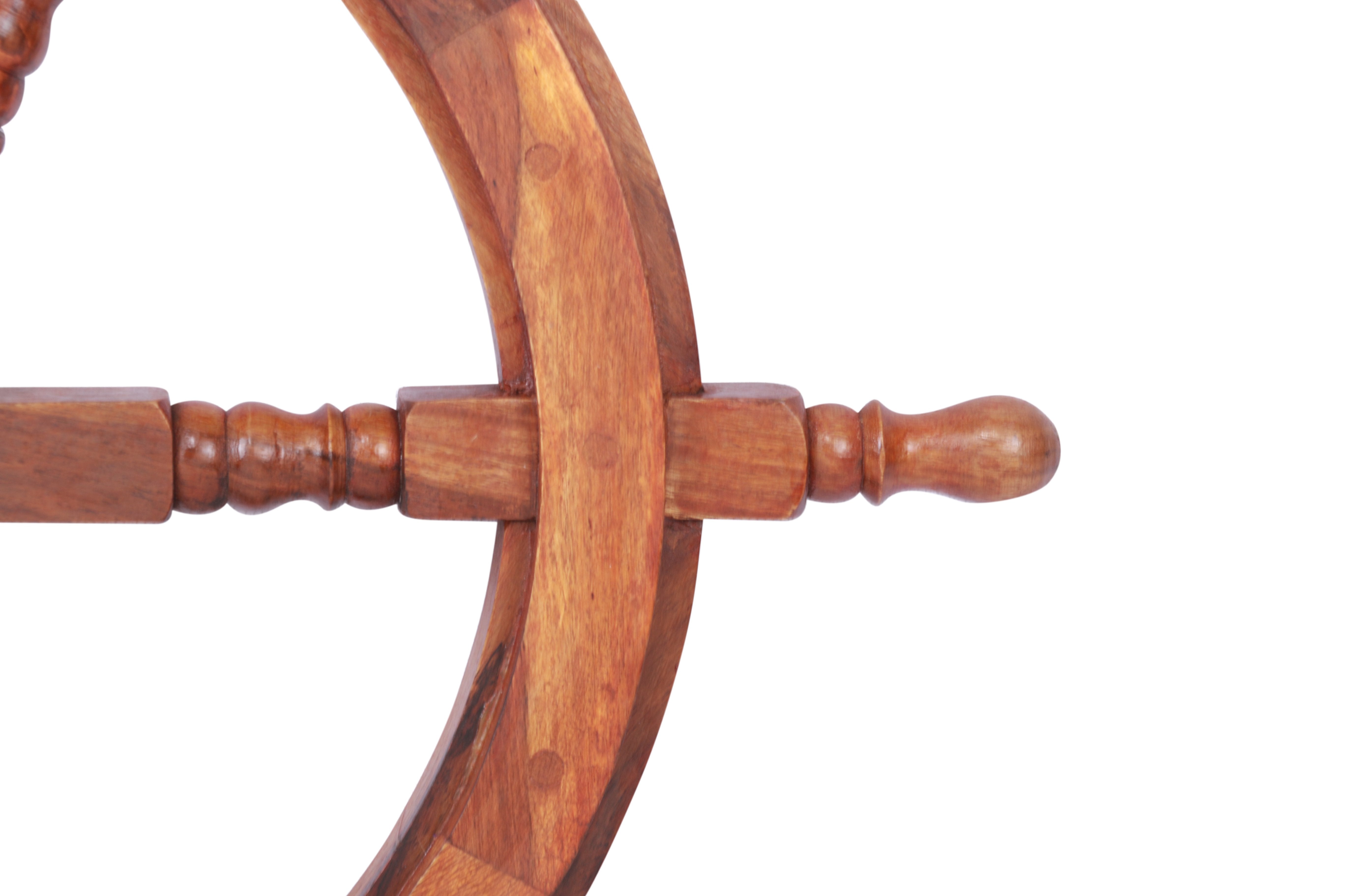 18" Teak Wood Ship Wheel with Brass Inset and Six Spokes, Brown and Gold