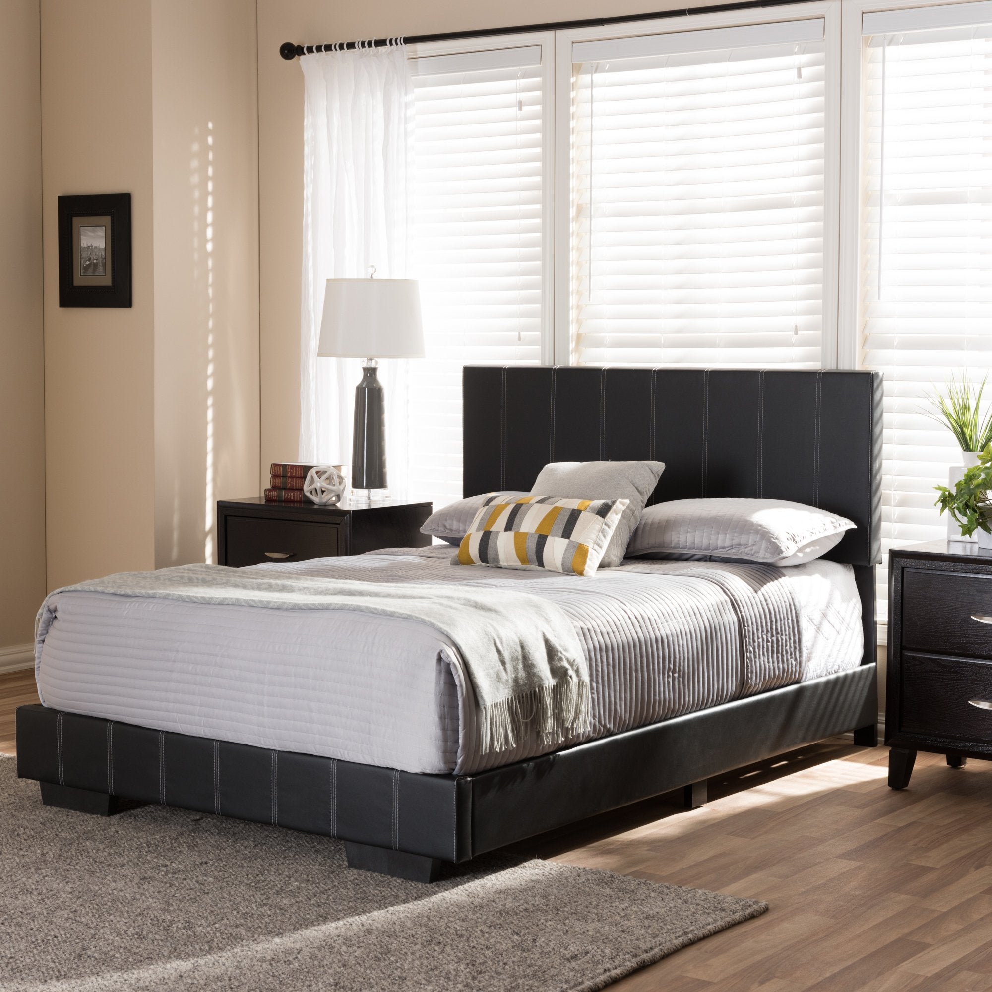 Baxton Studio Atlas Modern and Contemporary Black Faux Leather Full Size Platform Bed