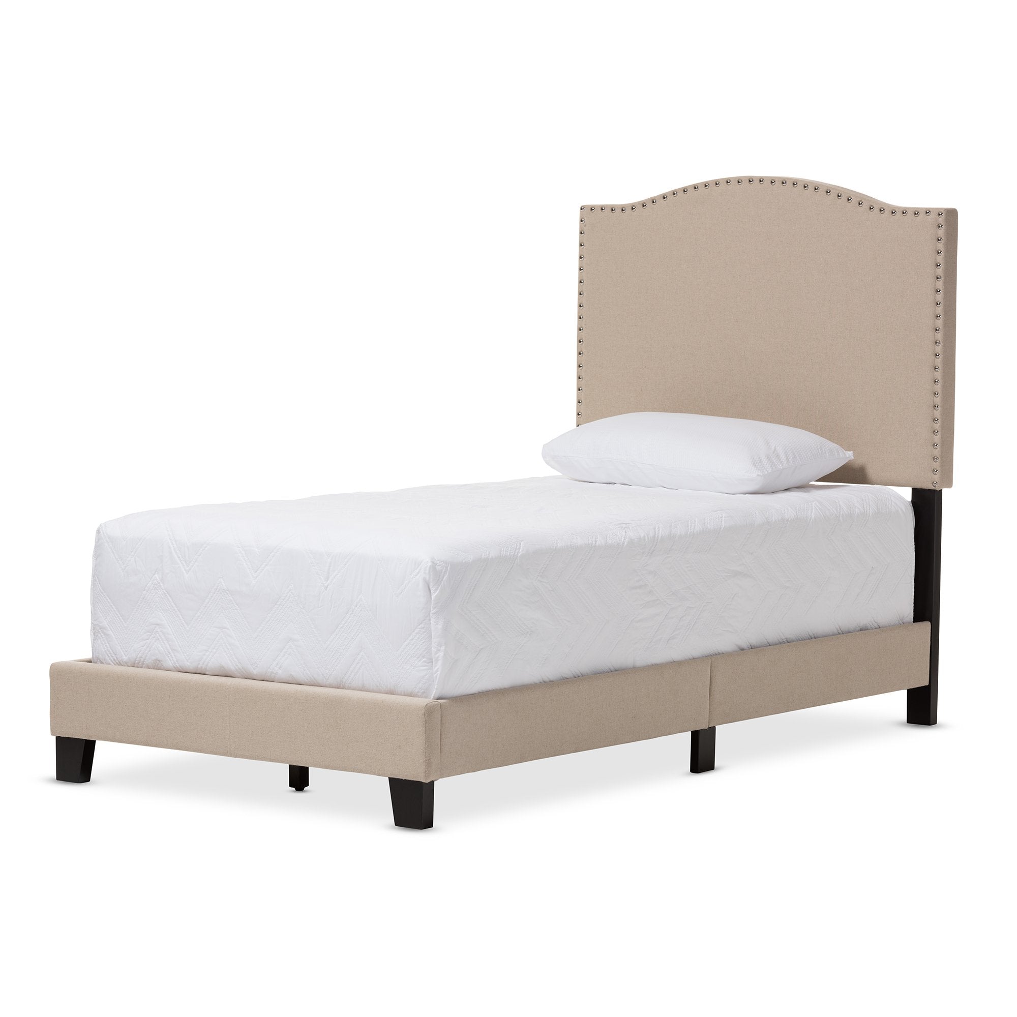 Baxton Studio Benjamin Modern and Contemporary Beige Linen Upholstered Twin Size Arched Bed with Nail Heads