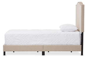 Baxton Studio Benjamin Modern and Contemporary Beige Linen Upholstered Twin Size Arched Bed with Nail Heads