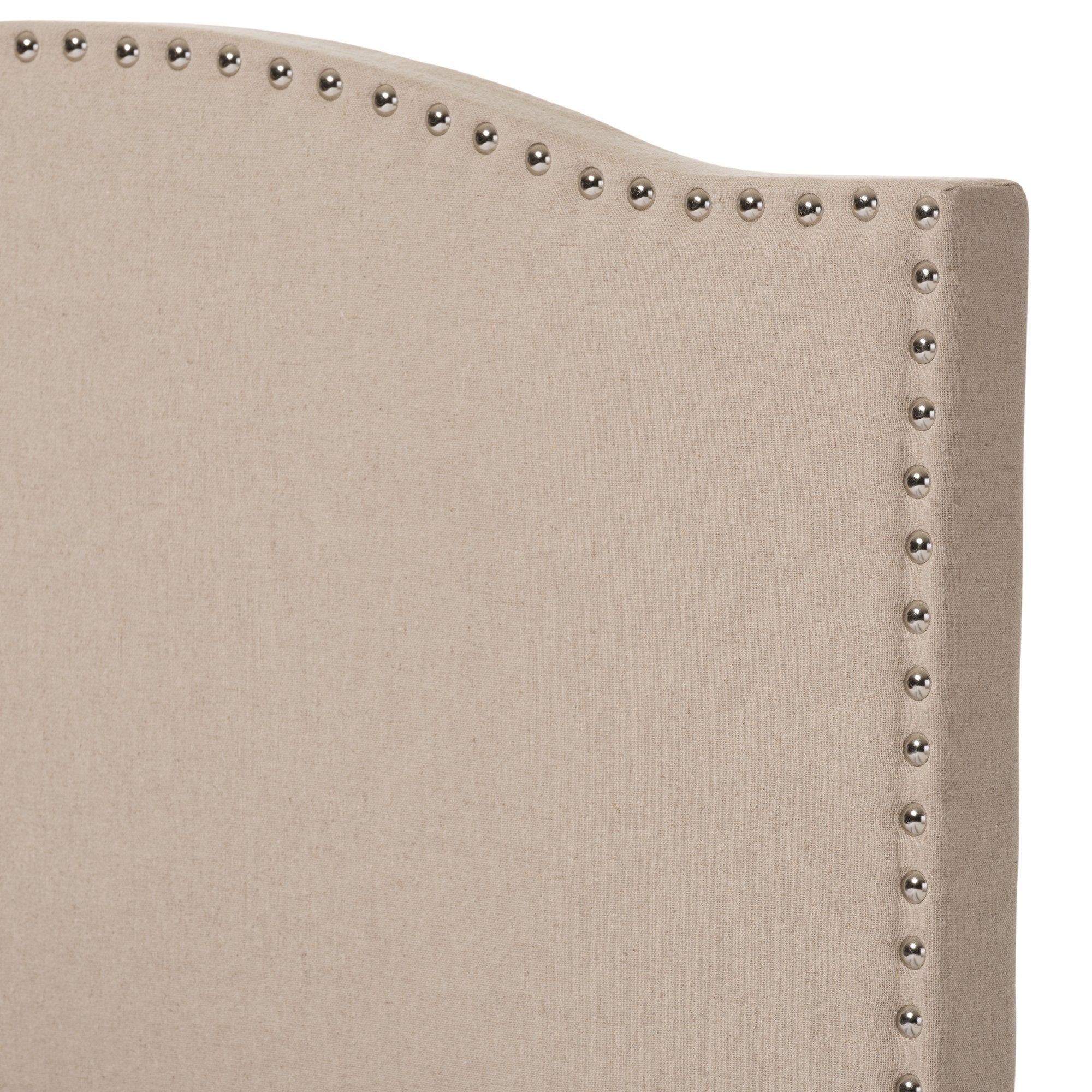 Baxton Studio Benjamin Modern and Contemporary Beige Linen Upholstered Twin Size Arched Bed with Nail Heads