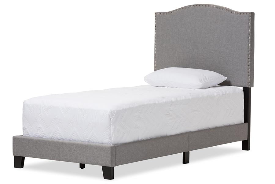 Baxton Studio Benjamin Modern and Contemporary Grey Fabric Upholstered Twin Size Arched Bed with Nail Heads