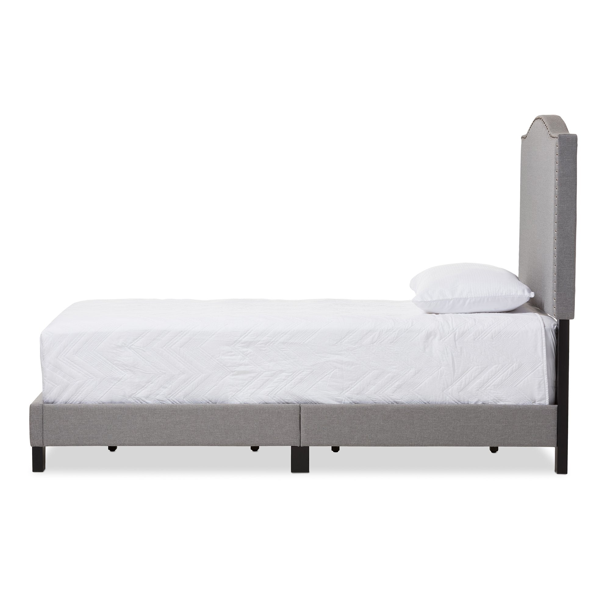 Baxton Studio Benjamin Modern and Contemporary Grey Fabric Upholstered Twin Size Arched Bed with Nail Heads