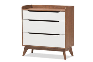 Baxton Studio Brighton Mid-Century Modern White and Walnut Wood 3-Drawer Storage Chest