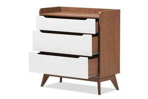 Baxton Studio Brighton Mid-Century Modern White and Walnut Wood 3-Drawer Storage Chest