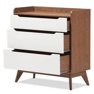 Baxton Studio Brighton Mid-Century Modern White and Walnut Wood 3-Drawer Storage Chest