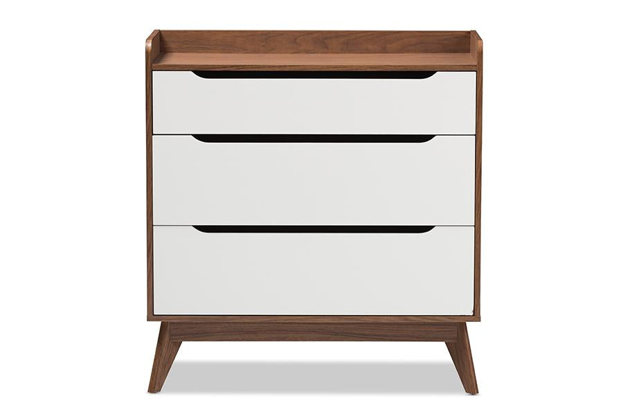 Baxton Studio Brighton Mid-Century Modern White and Walnut Wood 3-Drawer Storage Chest