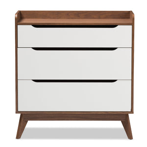 Baxton Studio Brighton Mid-Century Modern White and Walnut Wood 3-Drawer Storage Chest