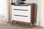 Baxton Studio Brighton Mid-Century Modern White and Walnut Wood 3-Drawer Storage Chest