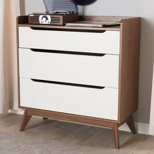 Baxton Studio Brighton Mid-Century Modern White and Walnut Wood 3-Drawer Storage Chest