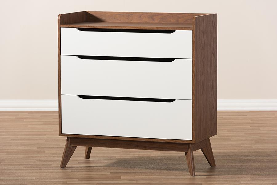 Baxton Studio Brighton Mid-Century Modern White and Walnut Wood 3-Drawer Storage Chest