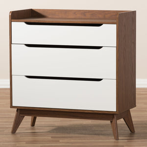 Baxton Studio Brighton Mid-Century Modern White and Walnut Wood 3-Drawer Storage Chest