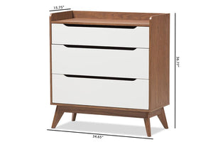 Baxton Studio Brighton Mid-Century Modern White and Walnut Wood 3-Drawer Storage Chest