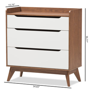 Baxton Studio Brighton Mid-Century Modern White and Walnut Wood 3-Drawer Storage Chest