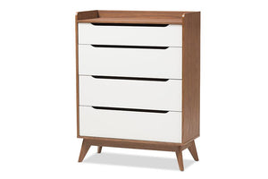 Baxton Studio Brighton Mid-Century Modern White and Walnut Wood 4-Drawer Storage Chest