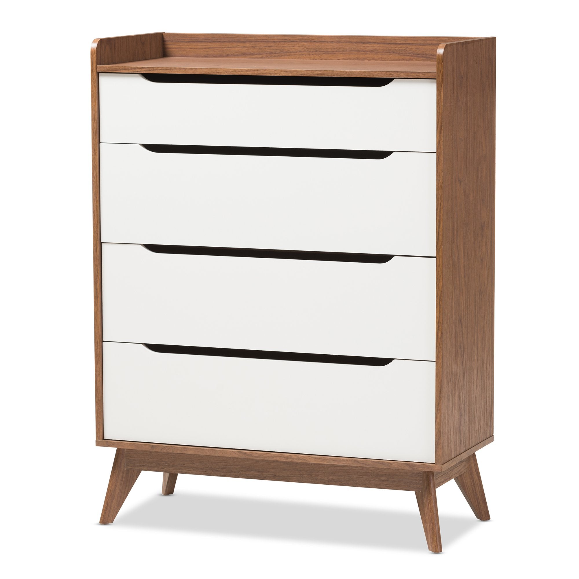 Baxton Studio Brighton Mid-Century Modern White and Walnut Wood 4-Drawer Storage Chest