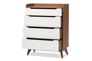 Baxton Studio Brighton Mid-Century Modern White and Walnut Wood 4-Drawer Storage Chest