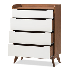 Baxton Studio Brighton Mid-Century Modern White and Walnut Wood 4-Drawer Storage Chest