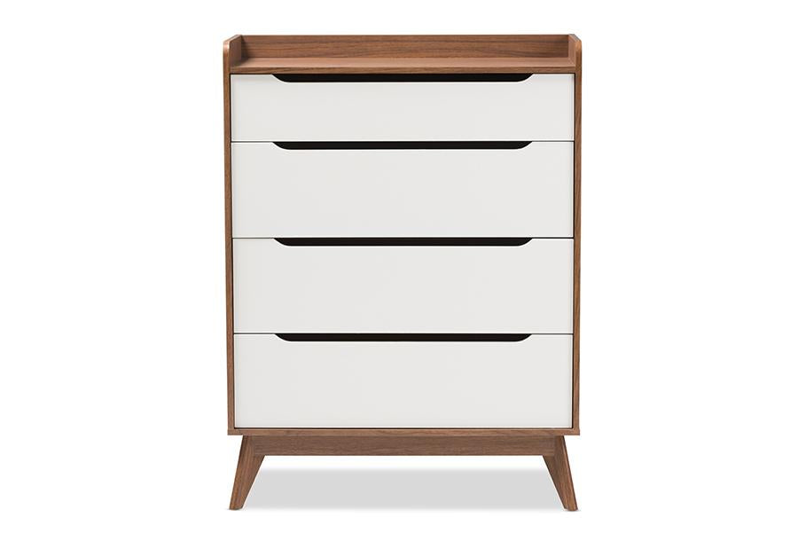 Baxton Studio Brighton Mid-Century Modern White and Walnut Wood 4-Drawer Storage Chest