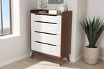 Baxton Studio Brighton Mid-Century Modern White and Walnut Wood 4-Drawer Storage Chest