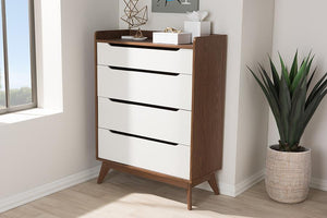 Baxton Studio Brighton Mid-Century Modern White and Walnut Wood 4-Drawer Storage Chest