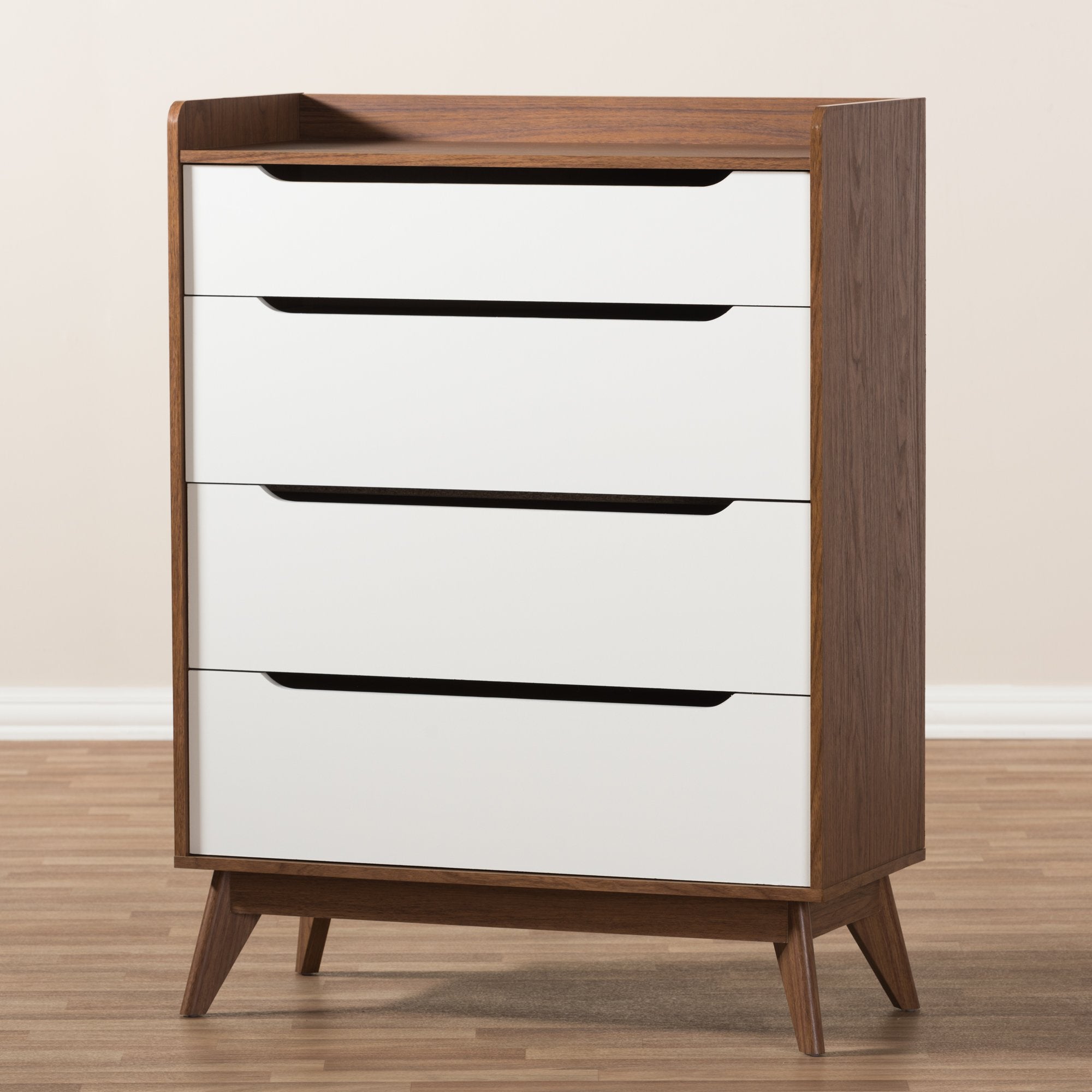 Baxton Studio Brighton Mid-Century Modern White and Walnut Wood 4-Drawer Storage Chest