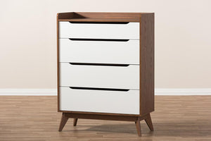 Baxton Studio Brighton Mid-Century Modern White and Walnut Wood 4-Drawer Storage Chest