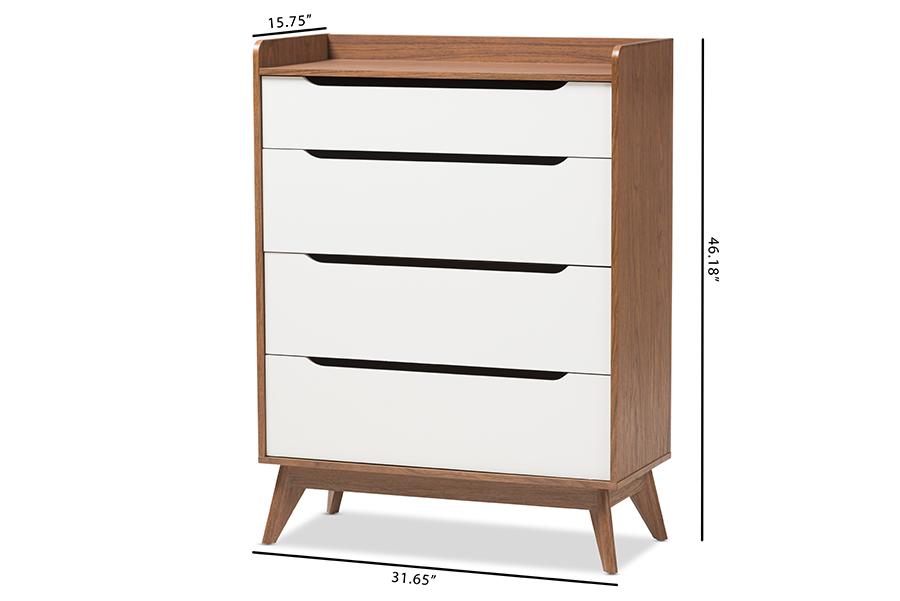 Baxton Studio Brighton Mid-Century Modern White and Walnut Wood 4-Drawer Storage Chest