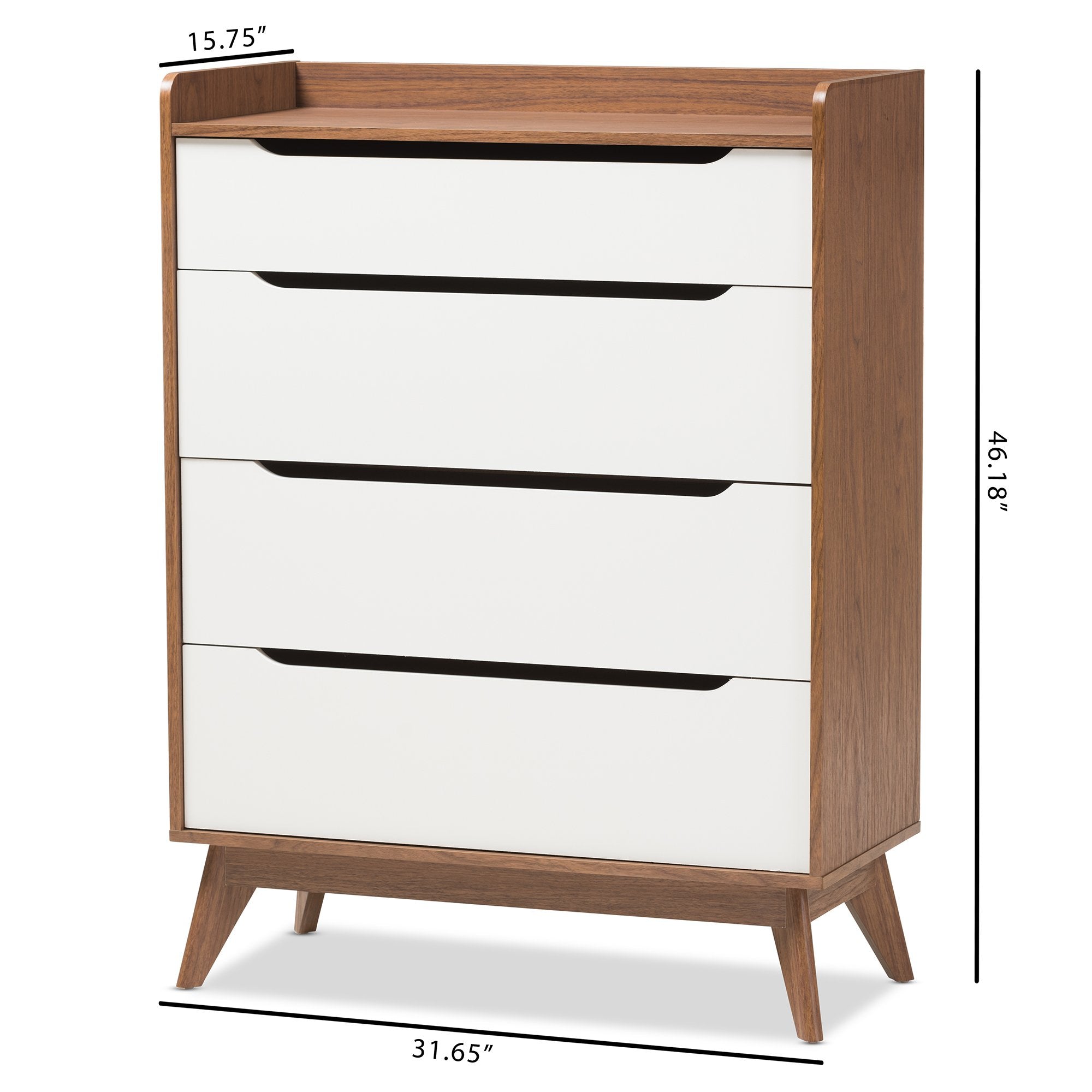 Baxton Studio Brighton Mid-Century Modern White and Walnut Wood 4-Drawer Storage Chest