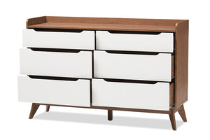 Baxton Studio Brighton Mid-Century Modern White and Walnut Wood 6-Drawer Storage Dresser