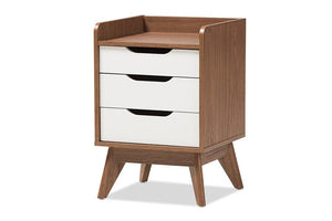 Baxton Studio Brighton Mid-Century Modern White and Walnut Wood 3-Drawer Storage Nightstand