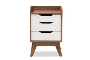 Baxton Studio Brighton Mid-Century Modern White and Walnut Wood 3-Drawer Storage Nightstand