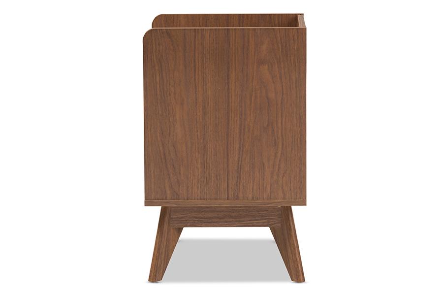 Baxton Studio Brighton Mid-Century Modern White and Walnut Wood 3-Drawer Storage Nightstand