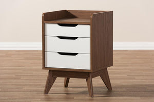 Baxton Studio Brighton Mid-Century Modern White and Walnut Wood 3-Drawer Storage Nightstand