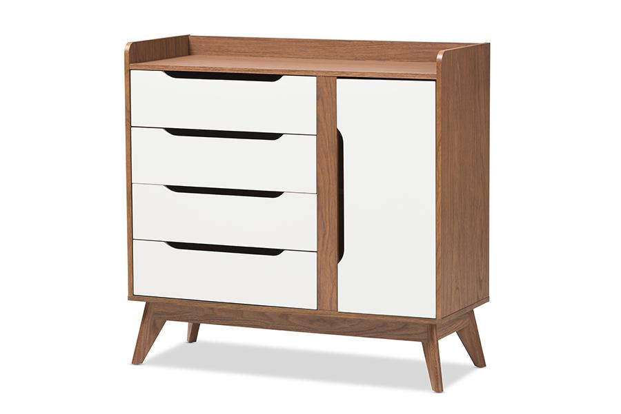 Baxton Studio Brighton Mid-Century Modern White and Walnut Wood Storage Shoe Cabinet