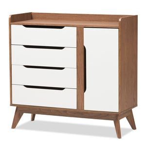 Baxton Studio Brighton Mid-Century Modern White and Walnut Wood Storage Shoe Cabinet