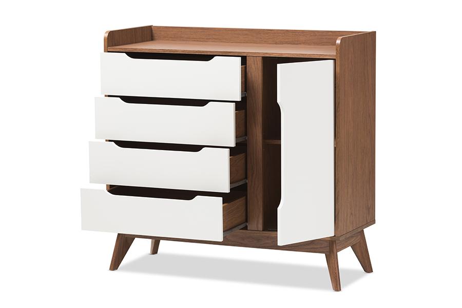 Baxton Studio Brighton Mid-Century Modern White and Walnut Wood Storage Shoe Cabinet