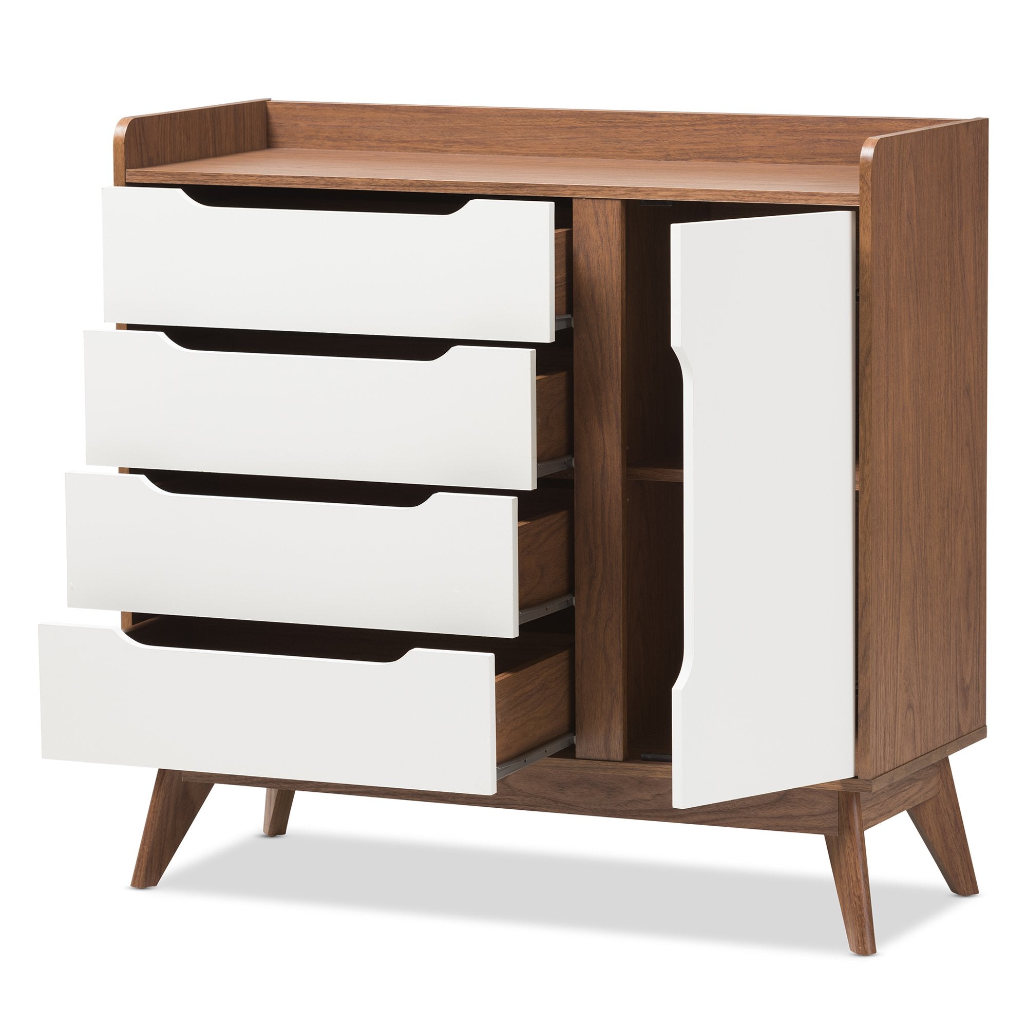 Baxton Studio Brighton Mid-Century Modern White and Walnut Wood Storage Shoe Cabinet