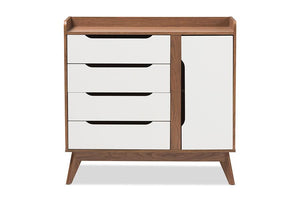 Baxton Studio Brighton Mid-Century Modern White and Walnut Wood Storage Shoe Cabinet